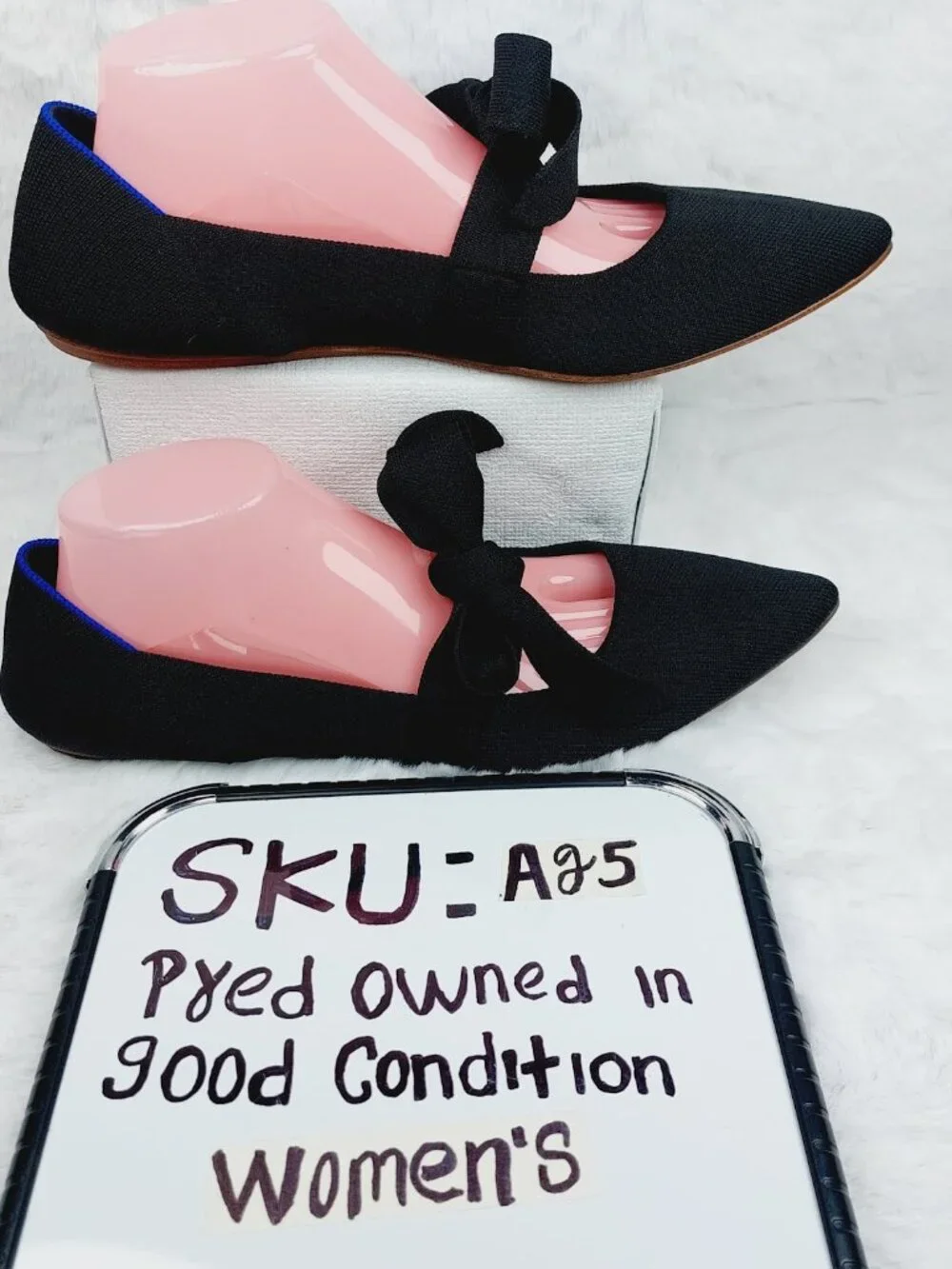 Rothy's Women's Black Bow The Pointy Slip-On Ballet Flat Size 12.5